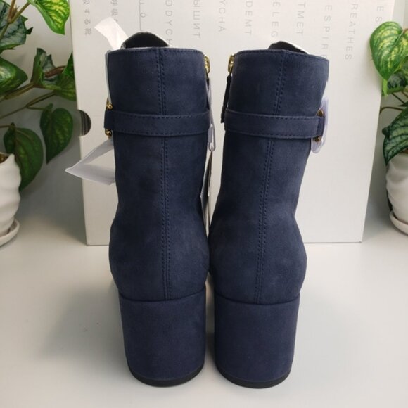 Geox Bootie Horsebit Navy Blue Eleana Suede Ankle Boot Goldtone NEW sz 8 - Picture 4 of 13